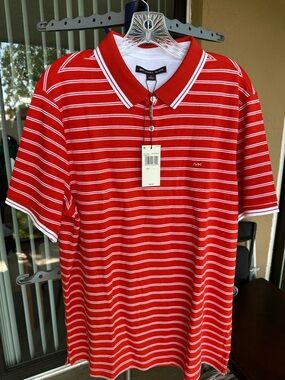 Michael Kors Red and White Striped Polo Shirt